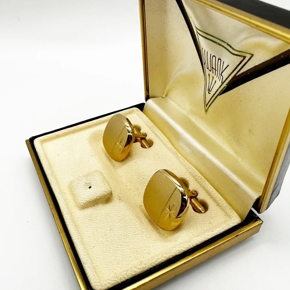Vintage Swank Brushed Gold Tone Etched Square Cufflinks IOB